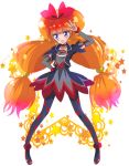  1girl amanogawa_kirara blush collar_bone cure_twinkle dokidoki!_precure go!_princess_precure haru_(nature_life) long_hair open_mouth orange_hair pantyhose precure regina_(dokidoki!_precure)_(cosplay) ribbon stars twintails v 