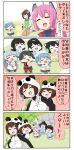  4koma 6+girls :d ^_^ alternate_costume animal_costume animal_ears black_hair blue_hair brown_hair cat_ears cat_tail chibi closed_eyes comic commentary_request double_bun grey_hair ha-class_destroyer hair_ribbon hat headgear highres hyuuga_(kantai_collection) kantai_collection kindergarten_uniform long mogami_(kantai_collection) multiple_girls murakumo_(kantai_collection) nenohi_(kantai_collection) ni-class_destroyer open_mouth panda_costume pink_hair pleated_skirt puchimasu! red_ribbon ribbon ro-class_destroyer sailor_collar sailor_dress school_uniform serafuku shinkaisei-kan short_hair short_sleeves shorts sitting skirt sleeveless smile tail tanabata tanzaku translation_request tress_ribbon urakaze_(kantai_collection) wavy_mouth yukikaze_(kantai_collection) yuureidoushi_(yuurei6214) 