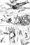  admiral_(kantai_collection) airplane byeontae_jagga comic detached_sleeves fairy_(kantai_collection) flying hairband highres kantai_collection kongou_(kantai_collection) long_hair monochrome pilot translation_request 