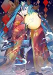  1girl blue_eyes clouds hair_ornament hatsune_miku highres lantern long_hair rosele smile solo twintails vocaloid 