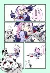  3girls 4koma ahoge blood blood_on_face canon closed_eyes comic commentary_request dress fleeing highres hikka hitting horn horns kantai_collection long_hair lying mittens multiple_girls nenohi_(kantai_collection) northern_ocean_hime on_side open_mouth pale_skin pink_eyes pink_hair red_eyes ribbon school_uniform seaport_hime serafuku shinkaisei-kan simple_background smile translation_request trembling white_background white_dress white_hair 