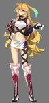  1girl 92m blonde_hair boots breasts controller elbow_gloves game_controller gloves gradient_hair green_hair long_hair milla_maxwell multicolored_hair red_eyes solo tales_of_(series) tales_of_xillia thigh_strap 