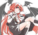  1girl bat_wings head_wings koakuma long_hair necktie red_eyes redhead shinapuu smile solo touhou very_long_hair vest wings 