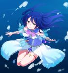  1girl blue_hair dress highres long_hair love_live!_school_idol_project nanotsuki smile solo sonoda_umi underwater yellow_eyes 