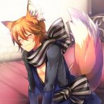  1boy animal_ears blush closed_eyes fire_emblem fire_emblem_if fox_ears fox_tail nishiki_(fire_emblem_if) orange_hair shuri_yasuyuki solo tail 