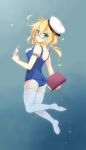  1girl blonde_hair blue_eyes book glasses hat i-8_(kantai_collection) kantai_collection kubyou_azami long_hair peaked_cap school_swimsuit swimsuit underwater 