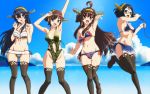  4girls black_hair brown_hair hair_ornament hairclip haruna_(kantai_collection) headband hiei_(kantai_collection) highres kantai_collection kezune_(i-_-i) kirishima_(kantai_collection) kongou_(kantai_collection) long_hair microphone multiple_girls one-piece_swimsuit short_hair swimsuit tagme underwear 