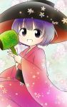  1girl bowl japanese_clothes kimono miracle_mallet open_mouth purple_hair short_hair solo sukuna_shinmyoumaru tona_(nekotte) touhou violet_eyes 