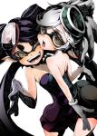  aori_(splatoon) bare_shoulders dress fangs gloves hotaru_(splatoon) mask mole mole_under_eye neichiru object_on_head one_eye_closed open_mouth pointy_ears splatoon white_gloves 