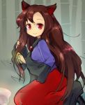  1girl animal_ears bamboo bamboo_forest brown_hair combing forest imaizumi_kagerou long_hair nature red_eyes solo tona_(nekotte) touhou wolf_ears 