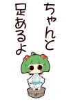  1girl bucket green_hair hair_bobbles hair_ornament in_bucket in_container kisume short_hair simple_background smile solo touhou translation_request twintails white_background zannen_na_hito 