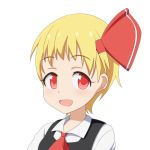  1girl blush cato_(monocatienus) face hair_ribbon looking_at_viewer open_mouth red_eyes ribbon rumia short_hair smile solo touhou upper_body 