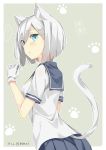  1girl animal_ears artist_request blue_eyes breasts gloves hair_ornament hair_over_one_eye hairclip hamakaze_(kantai_collection) highres kantai_collection school_uniform serafuku short_hair silver_hair solo tail 