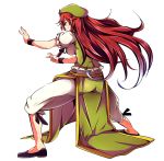  1girl absurdres baba_(baba_seimaijo) braid closed_eyes fighting_stance hat highres hong_meiling long_hair redhead short_hair smile solo touhou twin_braids 