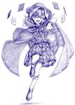  1girl ;d alvares cape glasses hat highres monochrome occult_ball one_eye_closed open_mouth pleated_skirt runes shirt skirt smile touhou usami_sumireko vest zener_card 