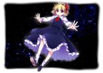  1girl absurdres ascot baba_(baba_seimaijo) blonde_hair hair_ribbon highres outstretched_arms red_eyes ribbon rumia short_hair skirt solo star_(sky) touhou 