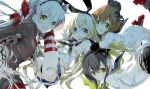  4girls amatsukaze_(kantai_collection) hug hug_from_behind kantai_collection miyashita_miki multiple_girls open_mouth panties pantyshot shimakaze_(kantai_collection) tokitsukaze_(kantai_collection) underwear white_background yukikaze_(kantai_collection) 