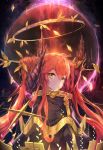  1girl commentary fantasy halo hong horns light_particles long_hair original redhead robe solo sphere twintails upper_body yellow_eyes 