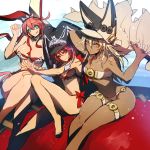  :q bare_shoulders barefoot bikini blue_eyes breasts cleavage dark_skin elphelt_valentine guilty_gear guilty_gear_2 guilty_gear_xrd hat navel orange_eyes oro_(sumakaita) pink_hair platinum_blonde ramlethal_valentine red_eyes swimsuit thigh_strap tongue tongue_out valentine_(guilty_gear) 