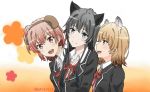  3girls animal_ears blazer cat_ears dog_ears isshiki_iroha multiple_girls nari school_uniform yahari_ore_no_seishun_lovecome_wa_machigatteiru. yuigahama_yui yukinoshita_yukino 