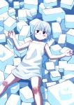  1girl blue blush dress expressionless floating ice lying on_back original pale_color short_hair solo water white yosiyosii 