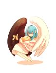  1girl blue_hair colored_eyelashes dizzy egg guilty_gear guilty_gear_xrd holding long_hair ribbon san_(winteroll) solo tail wings 