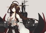  1girl ahoge breasts brown_hair cleavage detached_sleeves hairband highres japanese_clothes kantai_collection kongou_(kantai_collection) long_hair mikoto_(oi_plus) nontraditional_miko solo turret 