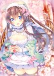 1girl blue_eyes breasts brown_hair canned_coffee cleavage_cutout long_hair open-chest_sweater original scarf solo sweater thigh-highs winter_clothes yadapot zettai_ryouiki 