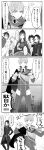  6+boys armor comic double-breasted earrings haori highres ichigo_hitofuri japanese_armor japanese_clothes jewelry kashuu_kiyomitsu long_hair male_focus mikazuki_munechika military military_uniform monochrome multiple_boys necktie scarf short_hair sode sweat tarou_tachi touken_ranbu translation_request tsurumaru_kuninaga uniform yamato-no-kami_yasusada yugake_(mrnmrm) 