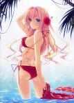  1girl absurdres bikini blonde_hair blue_eyes breasts est_gealach_arnotts flower hair_flower hair_ornament highres looking_at_viewer red_bikini side-tie_bikini sideboob suzuhira_hiro swimsuit tagme tsuki_ni_yorisou_otome_no_sahou_2 