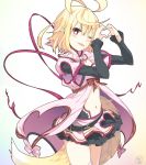  1girl ;p ahoge antenna_hair belt blonde_hair heart heart_hands midriff million_arthur_(series) navel one_eye_closed red_eyes skirt solo tongue tongue_out usalxlusa 