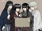  4boys black_hair brown_hair gintama headband joui joui_war katsura_kotarou long_hair male multiple_boys peek-a-boo_bang pixiv_id_3329522 quartet sakamoto_tatsuma sakata_gintoki shiroyasha short_hair takasugi_shinsuke white_hair 