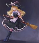  1girl blonde_hair broom highres kirisame_marisa long_hair looking_at_viewer sitting_on_broom smile solo touhou xuetu13 