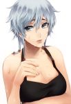  (pixiv_7411932) 1girl bangs bare_shoulders bleach blue_eyes breasts bust cleavage kotetsu_isane short_hair silver_hair simple_background sleeveless solo water wet white_background yukin 