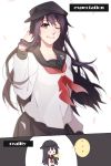  3432873chan akatsuki_(kantai_collection) anthropomorphization black_hair hat kantai_collection long_hair one_eye_closed smile uniform violet_eyes wink 