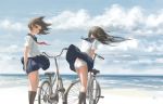  2girls ass bicycle black_eyes black_hair highres long_hair multiple_girls original panties school_uniform serafuku short_hair si_(ruanmumu) skirt underwear wind_lift 