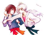  2girls alternate_costume artist_name brown_hair fighting kuma_(bloodycolor) multiple_girls ruby_rose rwby scar short_hair side_ponytail sweat weiss_schnee white_hair 