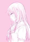  1girl blush hibike!_euphonium kousaka_reina long_hair npt_(calpis) pink_background school_uniform serafuku simple_background sketch solo sweatdrop 