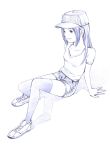  1girl long_hair monochrome original shorts sketch solo thigh-highs traditional_media yoshitomi_akihito 