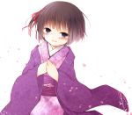  blue_eyes blush brown_hair cherry_blossom crois&eacute;e_in_a_foreign_labyrinth happy high_resolution kimono ribbon shimesaba_(pixiv6481942) short_hair side_ponytail wafuku yune 