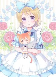  2girls alice_(wonderland) alice_(wonderland)_(cosplay) alice_in_wonderland animal_ears brown_hair cat_ears cat_tail cosplay highres hoshizora_rin iromi_(a1vlmeta) koizumi_hanayo looking_at_viewer love_live!_school_idol_project multiple_girls open_mouth orange_hair short_hair smile tail violet_eyes 