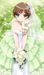  221_(pixiv_1882507) brown_hair flower green_eyes rebecca_chambers resident_evil short_hair smile wedding 
