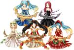  black_hair blonde blue_eyes blue_hair chain character_sheet curly_hair dress flower gloves group hair_bun happy hat instrument jewelry league_of_legends long_hair nail_polish one_eye_closed potential_duplicate red_eyes redhead smile sona_buvelle twintails urusai-baka wink yellow_eyes 