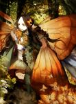  (pixiv_2827083) blue_eyes braid brown_hair butterfly cloak high_resolution long_hair skirt tree uu_ wings 