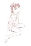  1girl monochrome original sitting sketch solo traditional_media wariza yoshitomi_akihito 