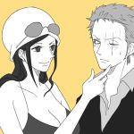  1:1_aspect_ratio black_hair breasts cleavage curvaceous long_hair nico_robin one_piece roronoa_zoro smile 