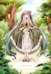  dress flower green_hair hair_ornament hairpin happy hatsune_miku high_resolution jewelry large_filesize long_hair ribbon sky tree tsujiori twintails very_high_resolution vocaloid 