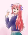  brown_eyes elfen_lied happy long_hair lucy mid_knight nyuu pink_hair ribbon skirt 