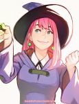  1girl annie_mei annie_mei_project breasts caleb_thomas cloak cosplay earrings green_eyes hat jewelry lips lipstick little_witch_academia long_hair makeup pink_hair revision smile solo wand witch_hat 