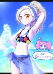  1girl absurdres aikatsu! bikini brown_eyes highres hikami_sumire kurosawa_rin_(aikatsu!) long_hair mo_sabo sarong silver_hair swimsuit 